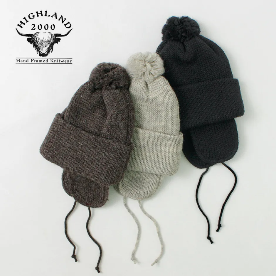 Hats^HIGHLAND 2000 / 3G Solid Bobcap Double Ear Cover and Pom Pom and Chin Rope (20cm)