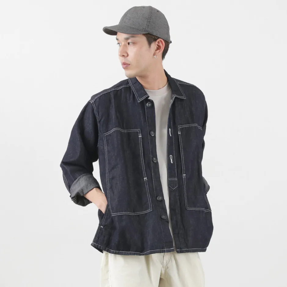 Jackets^JAPAN BLUE JEANS / Cotton Linen Denim Faux Army Pullover Jacket indigo