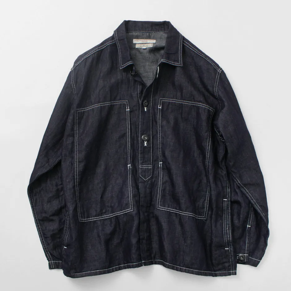 Jackets^JAPAN BLUE JEANS / Cotton Linen Denim Faux Army Pullover Jacket indigo