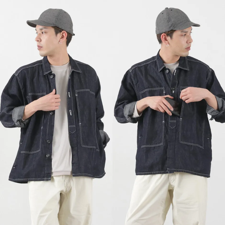 Jackets^JAPAN BLUE JEANS / Cotton Linen Denim Faux Army Pullover Jacket indigo