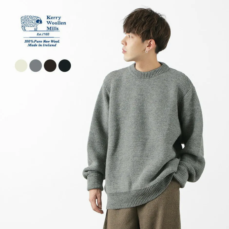 Knits^KERRY WOOLLEN MILLS / 5 Gauge 2 Ply Pearl Stitch Drop Shoulder Crew Neck Knit