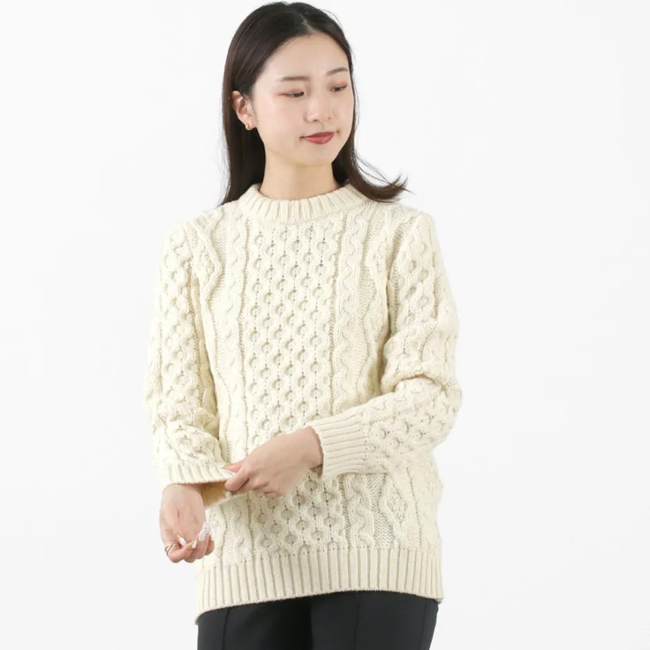 Knits^KERRY WOOLLEN MILLS / 5 gauge 3-ply aran cable crew neck heavy knit