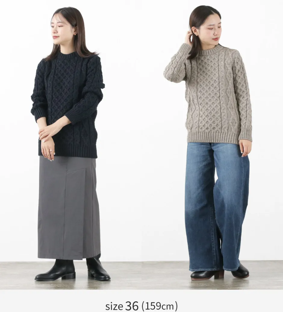 Knits^KERRY WOOLLEN MILLS / 5 gauge 3-ply aran cable crew neck heavy knit