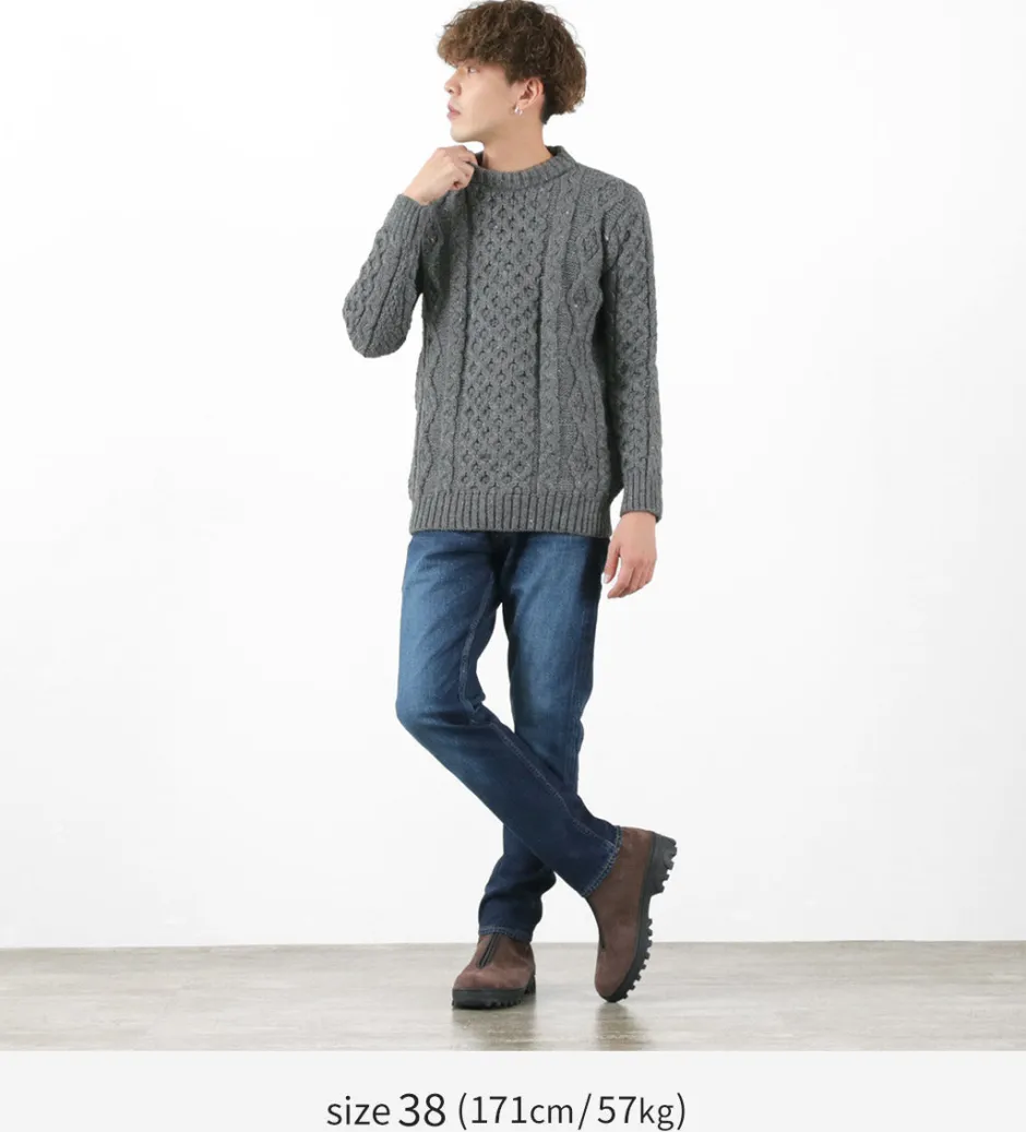 Knits^KERRY WOOLLEN MILLS / 5 gauge 3-ply aran cable crew neck heavy knit