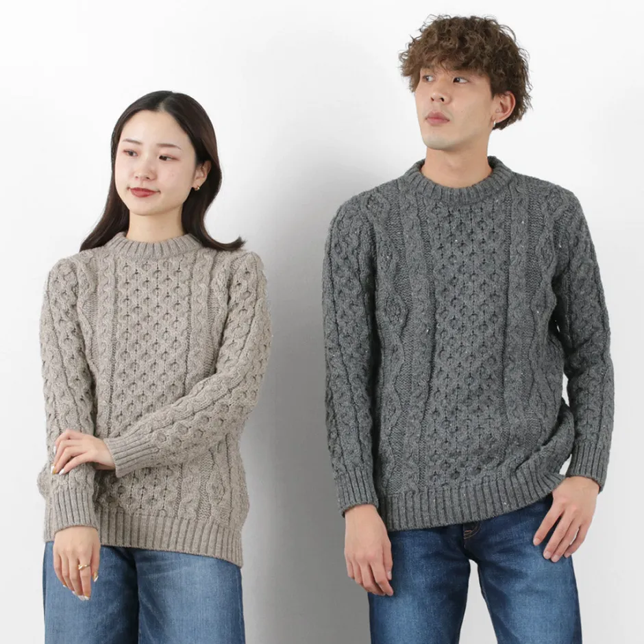 Knits^KERRY WOOLLEN MILLS / 5 gauge 3-ply aran cable crew neck heavy knit