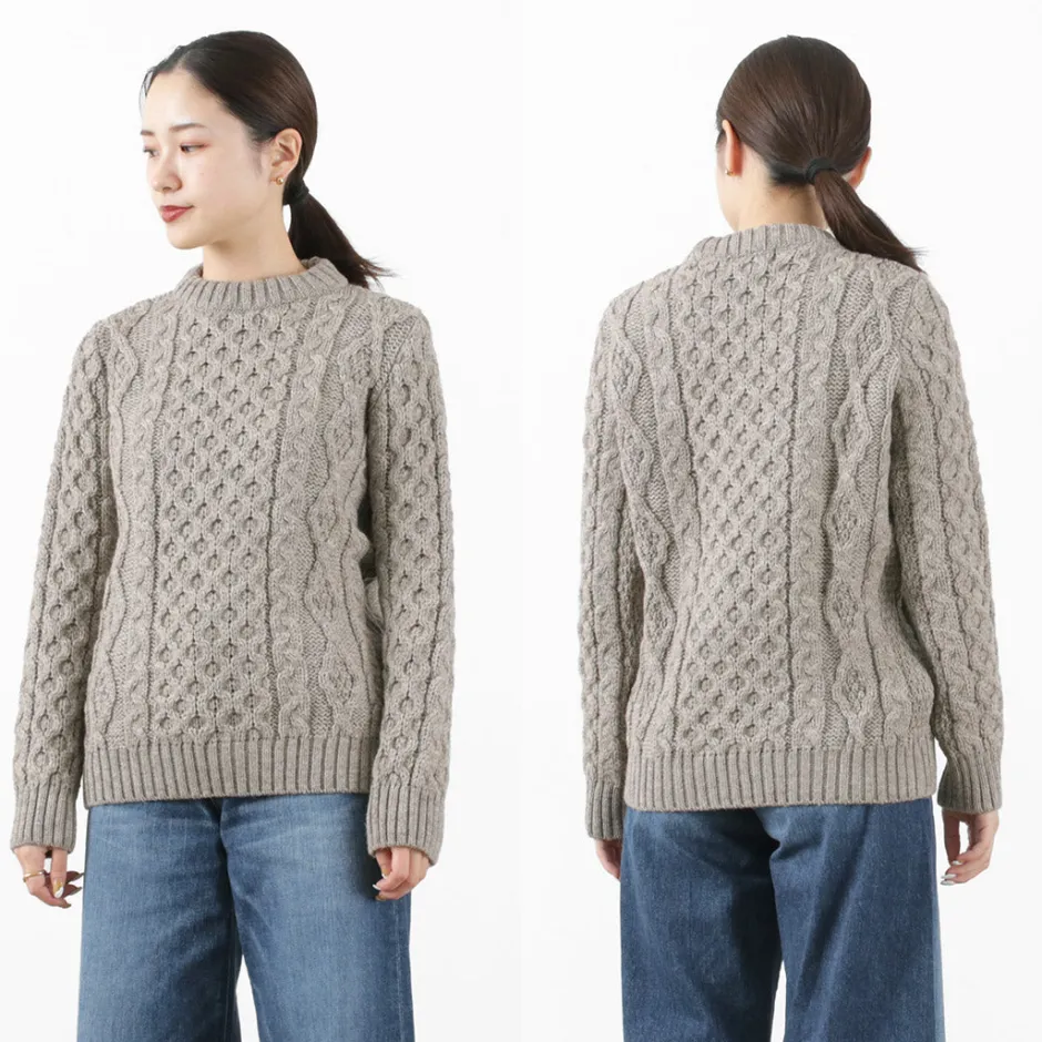 Knits^KERRY WOOLLEN MILLS / 5 gauge 3-ply aran cable crew neck heavy knit