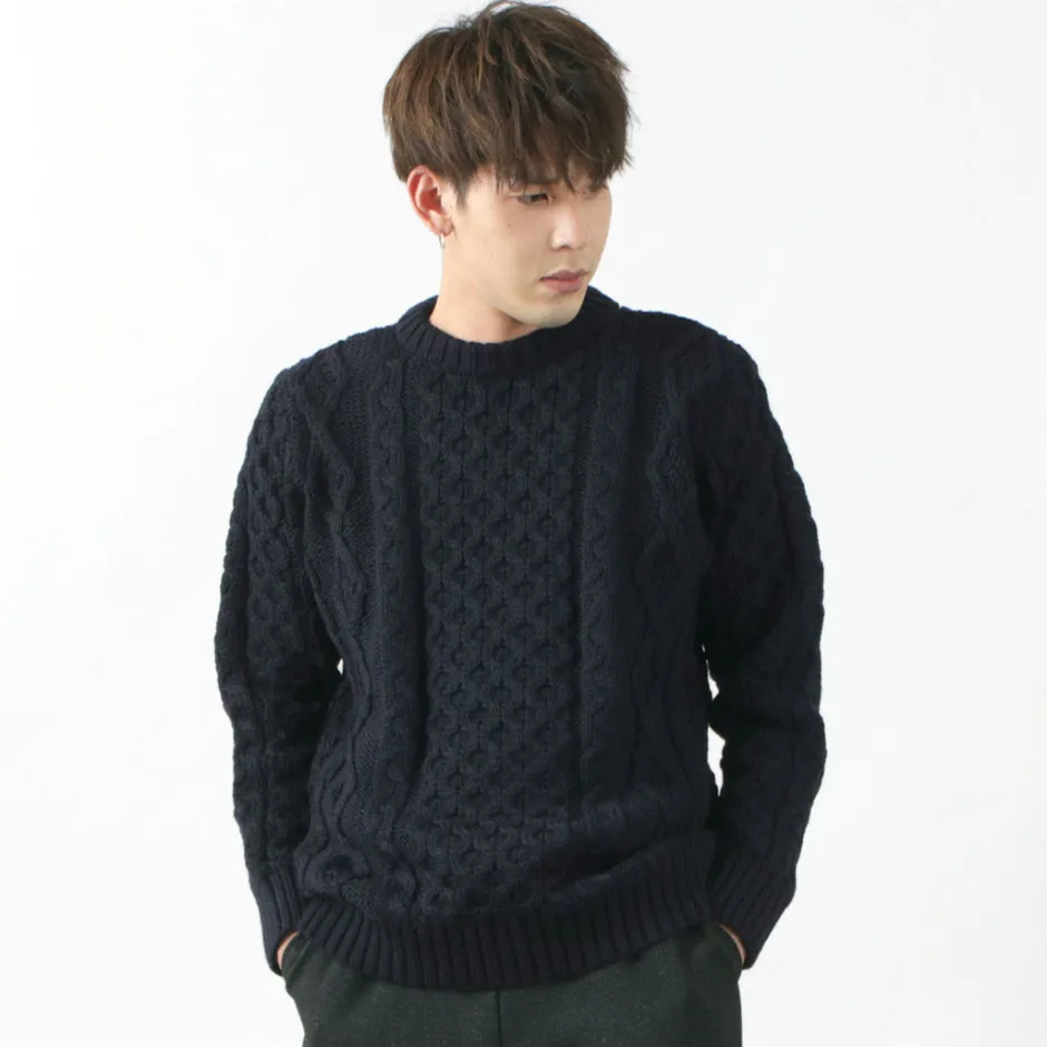 Knits^KERRY WOOLLEN MILLS / 5 gauge 3-ply aran cable crew neck heavy knit