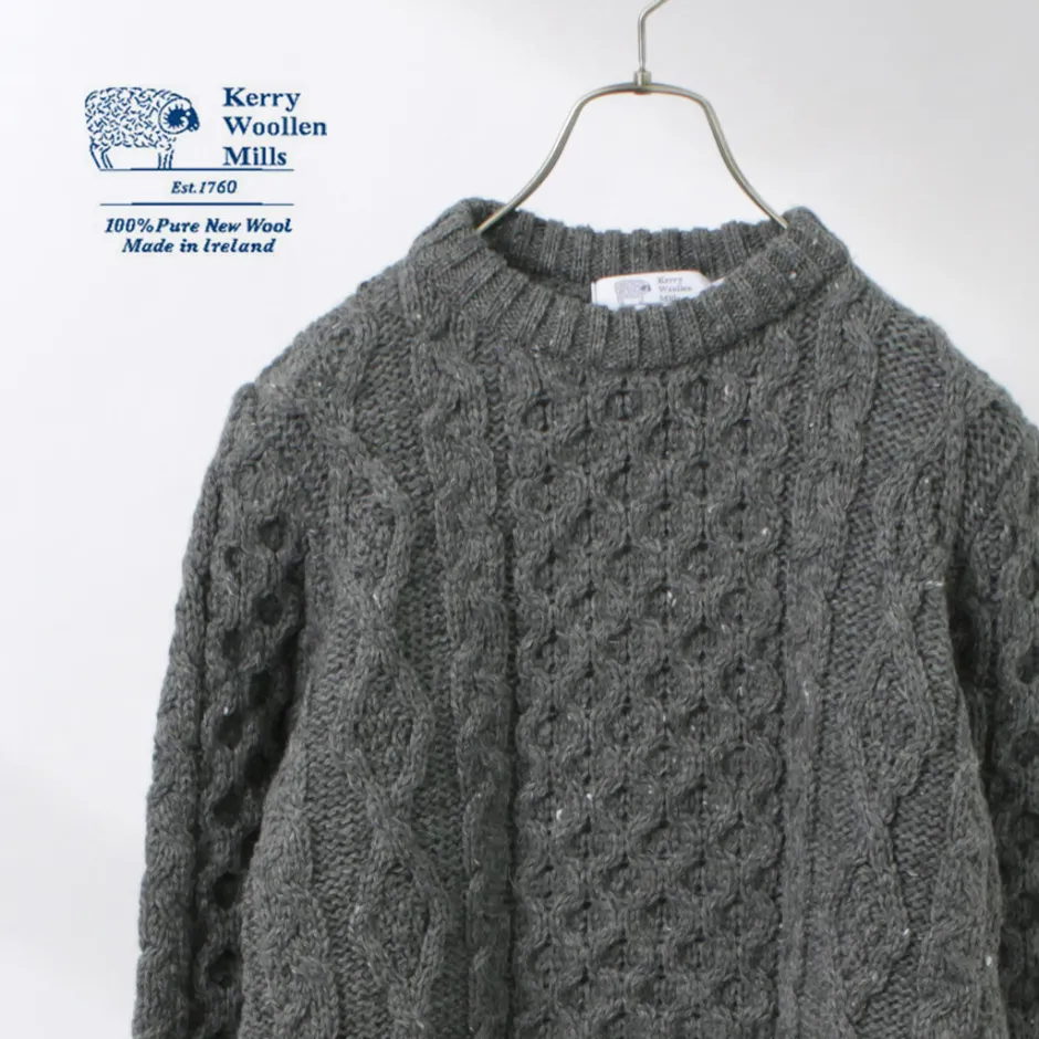 Knits^KERRY WOOLLEN MILLS / 5 gauge 3-ply aran cable crew neck heavy knit