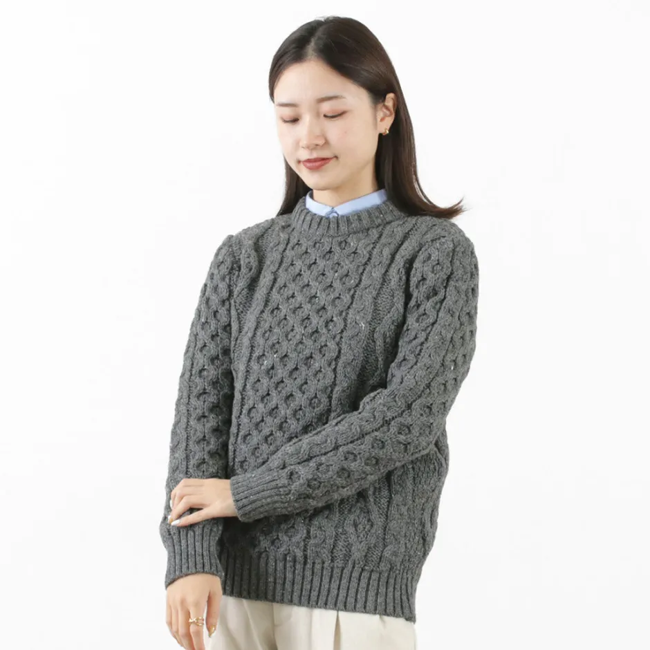 Knits^KERRY WOOLLEN MILLS / 5 gauge 3-ply aran cable crew neck heavy knit