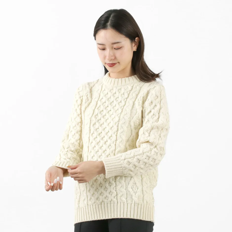 Knits^KERRY WOOLLEN MILLS / 5 gauge 3-ply aran cable crew neck heavy knit