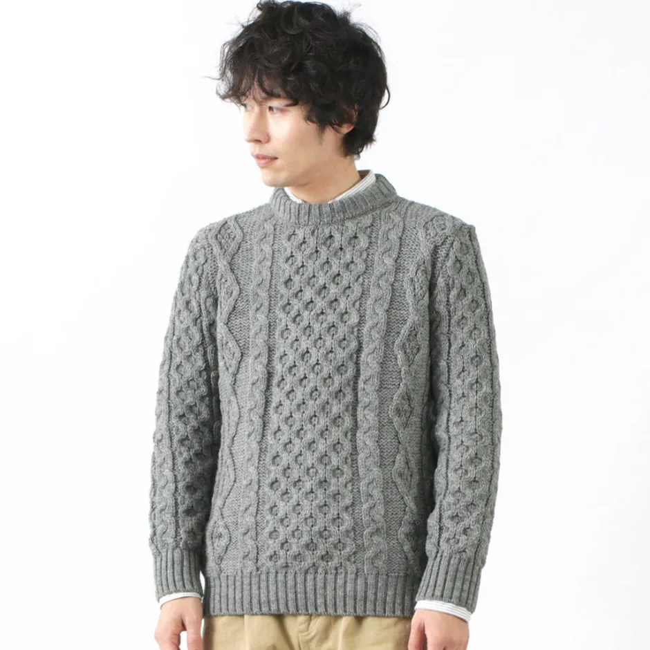 Knits^KERRY WOOLLEN MILLS / 5 gauge 3-ply aran cable crew neck heavy knit