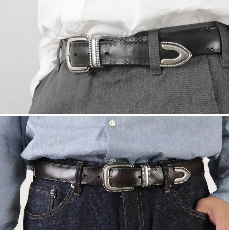 Belts^ORCIANI / Bull Soft punched leather belt with metal tip