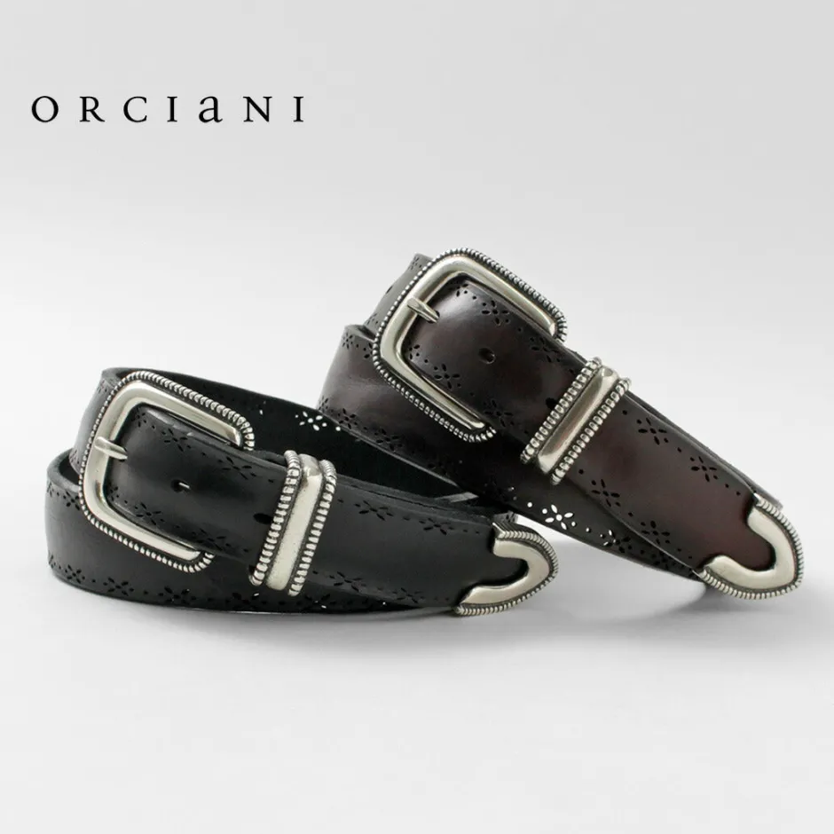 Belts^ORCIANI / Bull Soft punched leather belt with metal tip