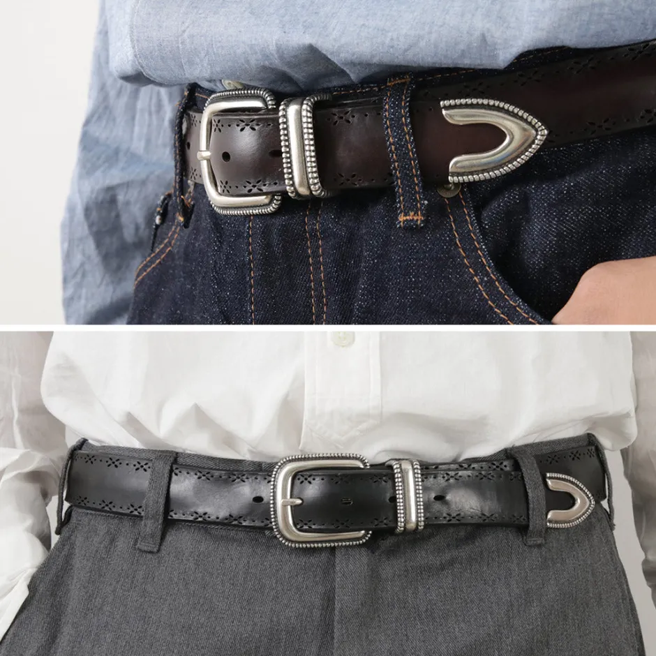 Belts^ORCIANI / Bull Soft punched leather belt with metal tip