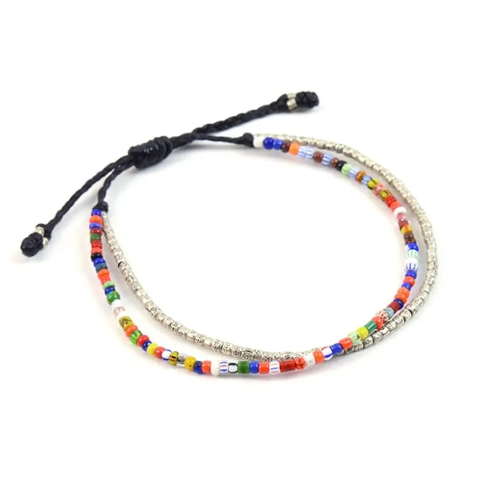 Anklets^PHADUA / 2 Strands Wax Cord (African Beads) Bracelet black