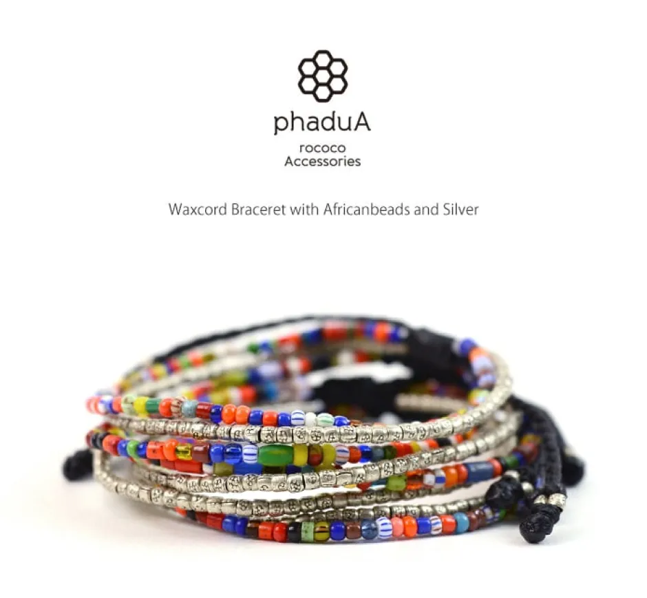Anklets^PHADUA / 2 Strands Wax Cord (African Beads) Bracelet black