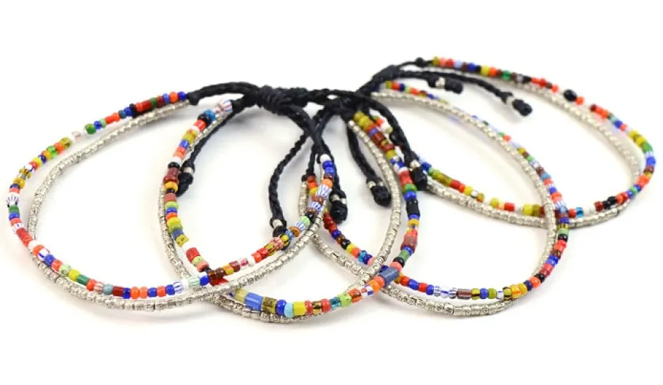 Anklets^PHADUA / 2 Strands Wax Cord (African Beads) Bracelet black