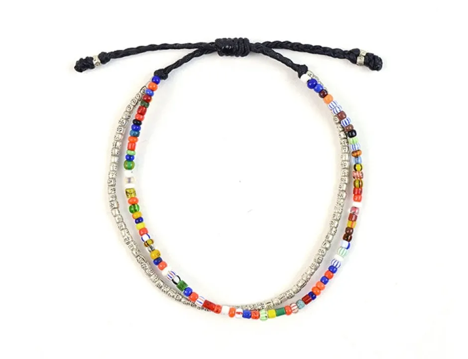 Anklets^PHADUA / 2 Strands Wax Cord (African Beads) Bracelet black