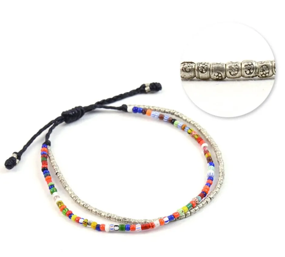 Anklets^PHADUA / 2 Strands Wax Cord (African Beads) Bracelet black