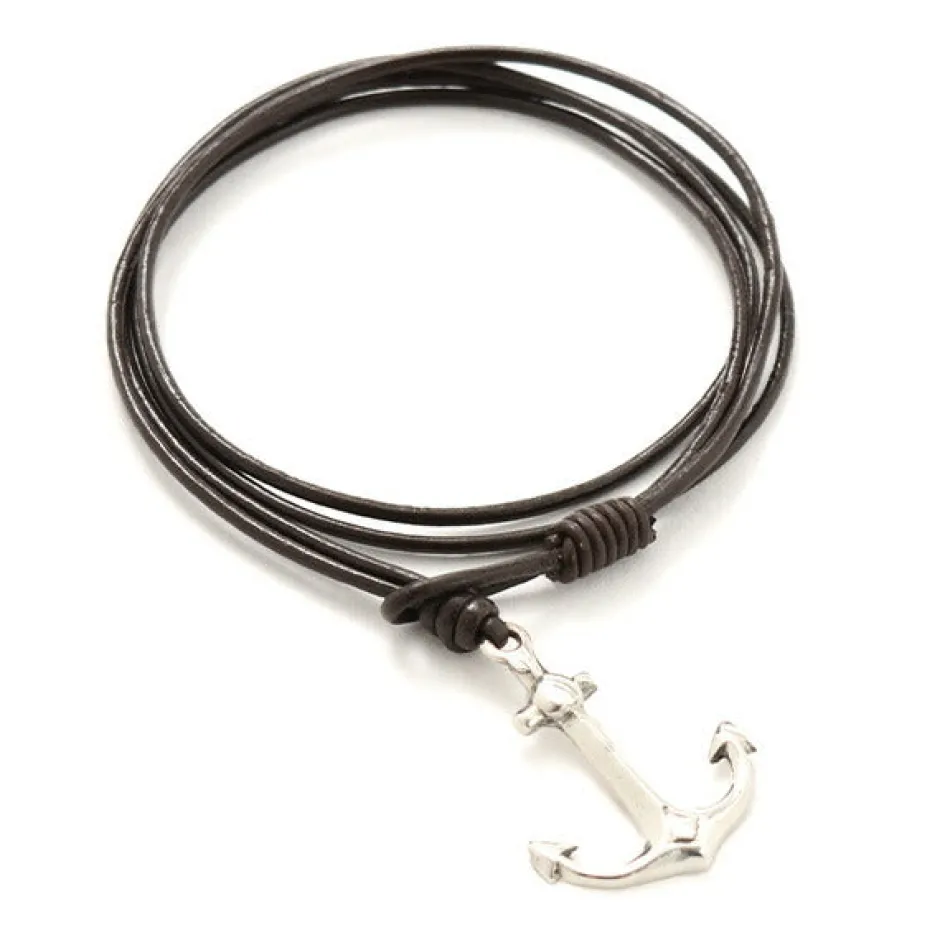 Anklets^PHADUA / Anchor Leather Wrap Bracelet / Silver
