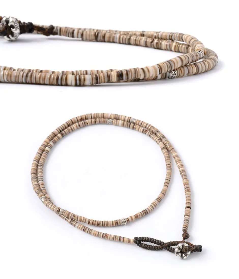 Anklets^PHADUA / shell beaded waxed cord 3 way accessory brown