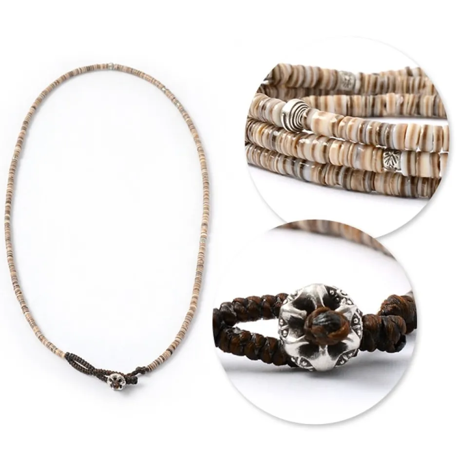 Anklets^PHADUA / shell beaded waxed cord 3 way accessory brown