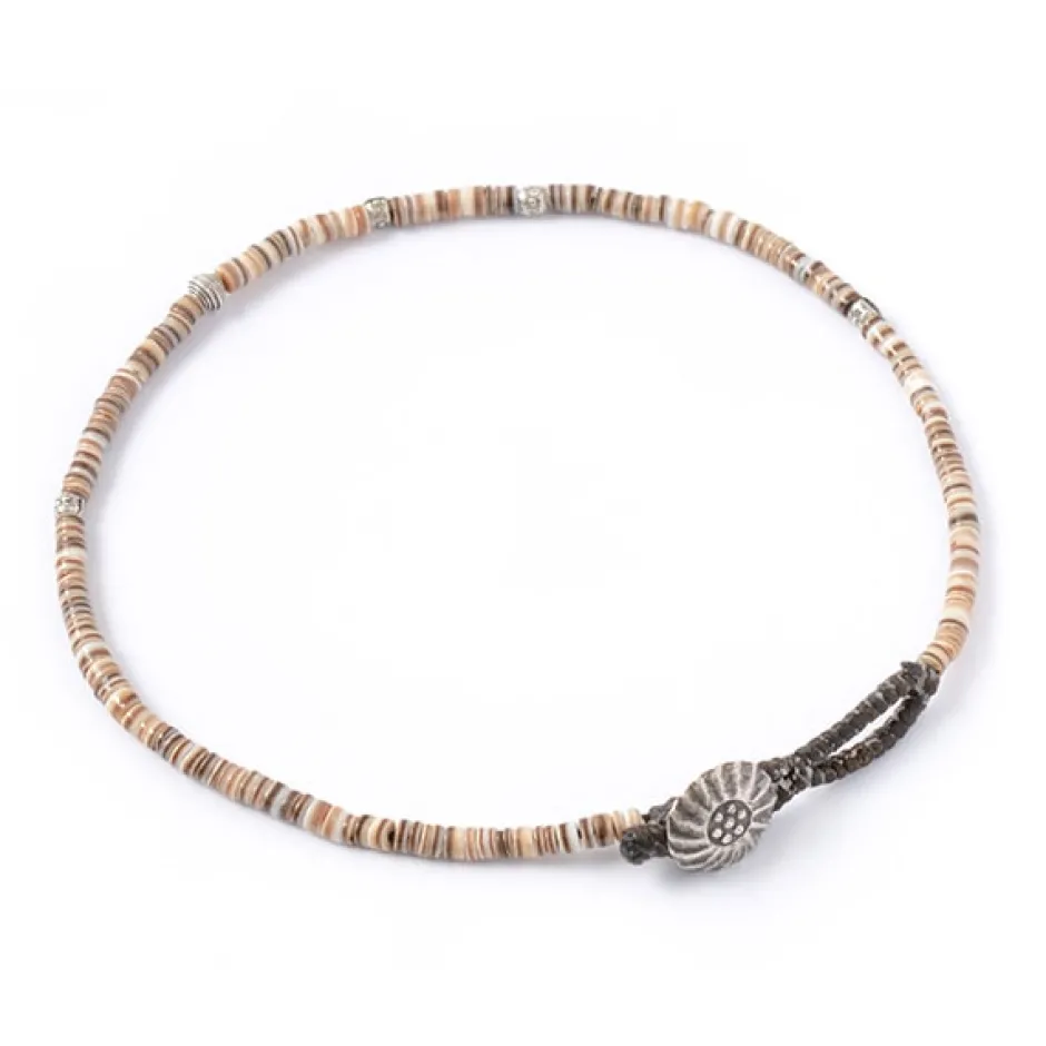 Anklets^PHADUA / Shell Beads Wax Cord Anklet brown