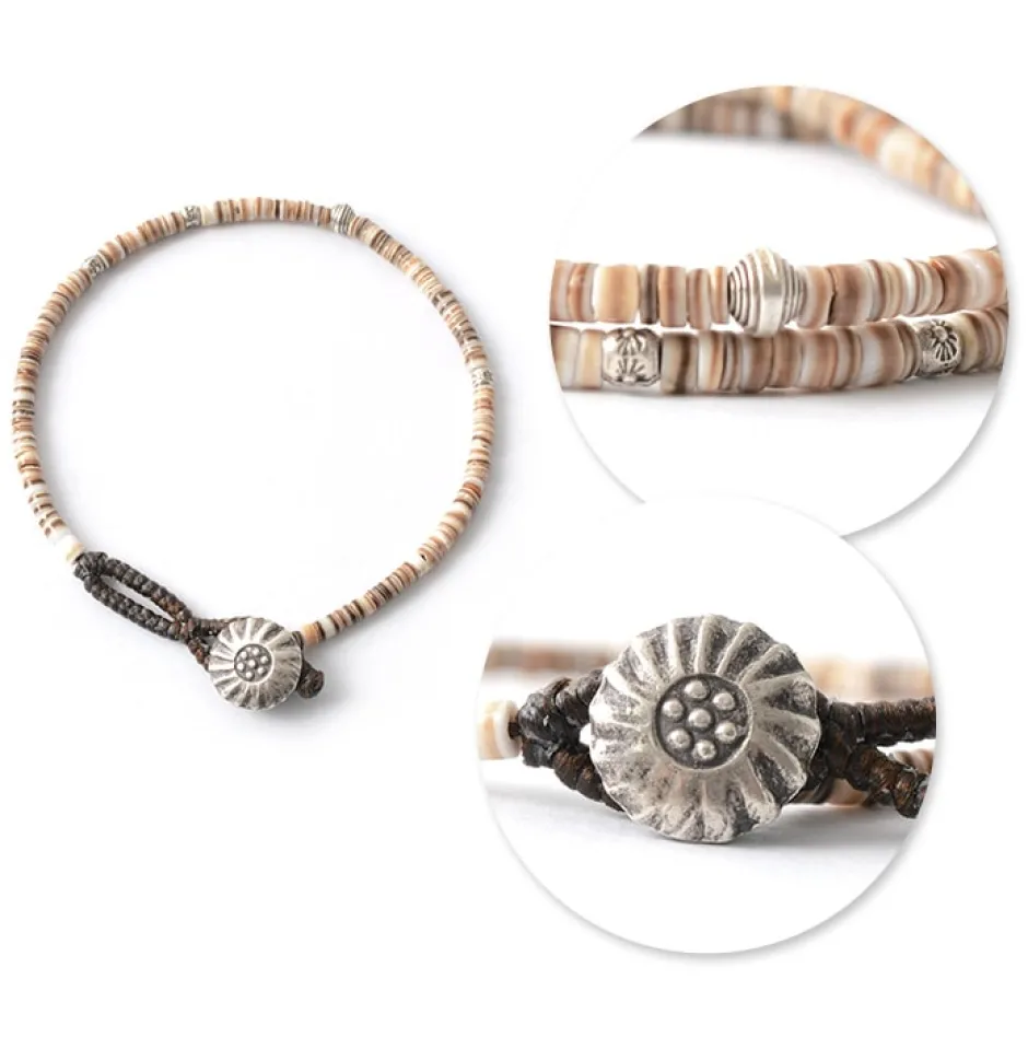 Anklets^PHADUA / Shell Beads Wax Cord Bracelet brown