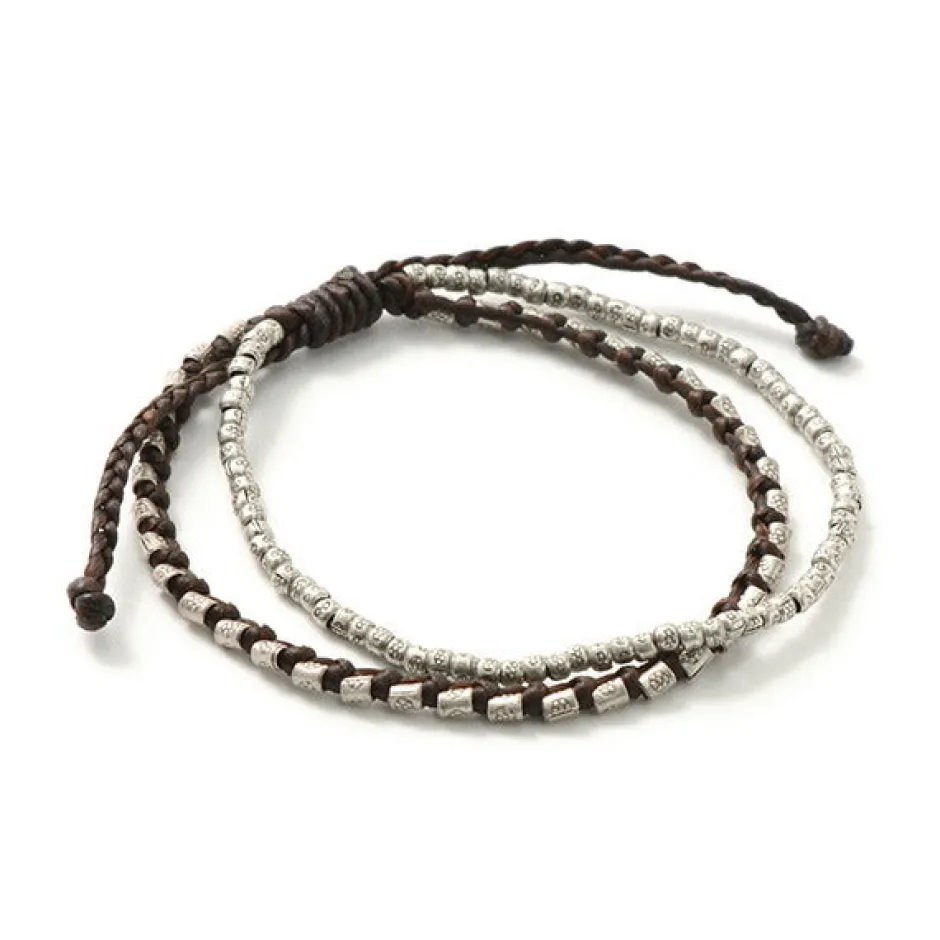 Bracelets^PHADUA / Double strand bracelet with silver waxed cord