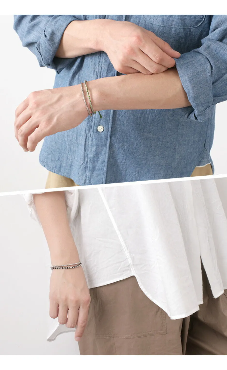 Bracelets^PHADUA / Double strand bracelet with silver waxed cord