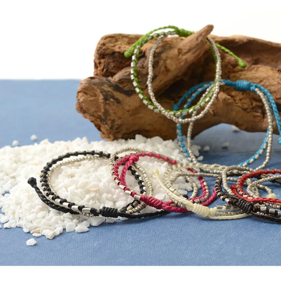 Bracelets^PHADUA / Double strand bracelet with silver waxed cord