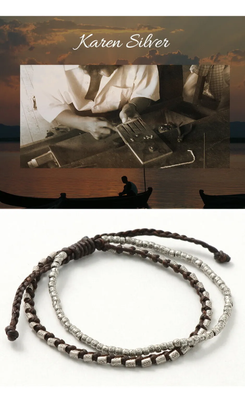Bracelets^PHADUA / Double strand bracelet with silver waxed cord