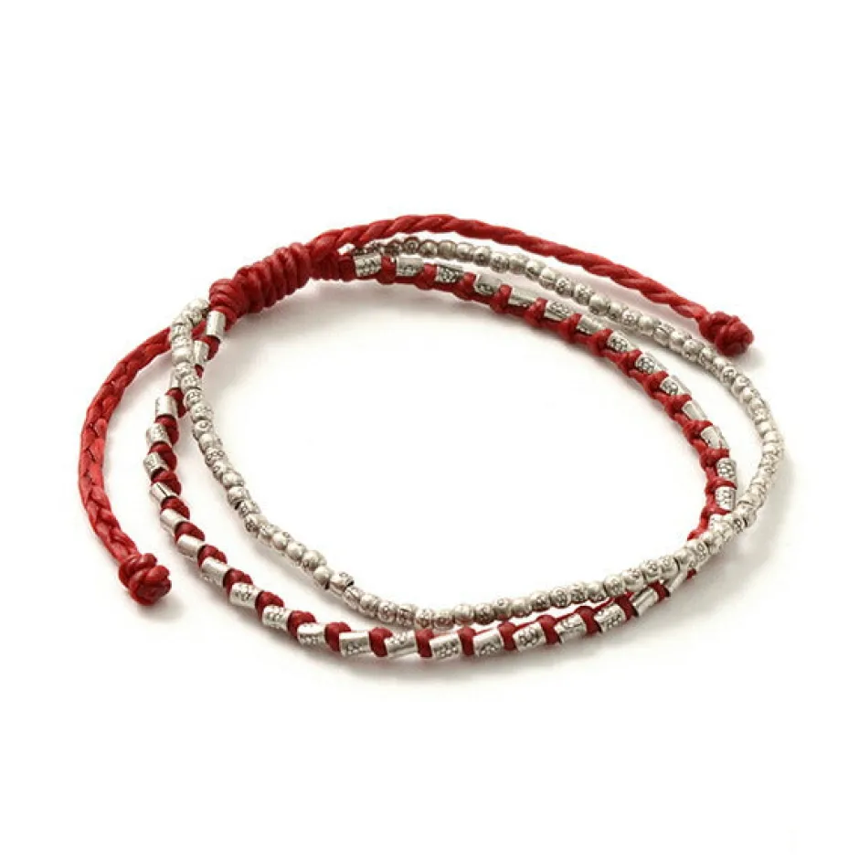 Bracelets^PHADUA / Double strand bracelet with silver waxed cord