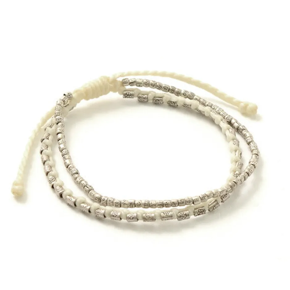 Bracelets^PHADUA / Double strand bracelet with silver waxed cord