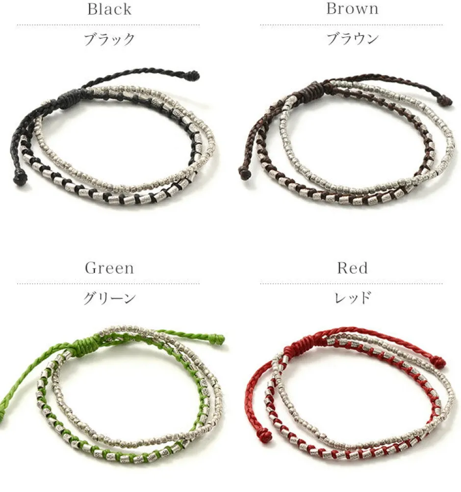 Bracelets^PHADUA / Double strand bracelet with silver waxed cord