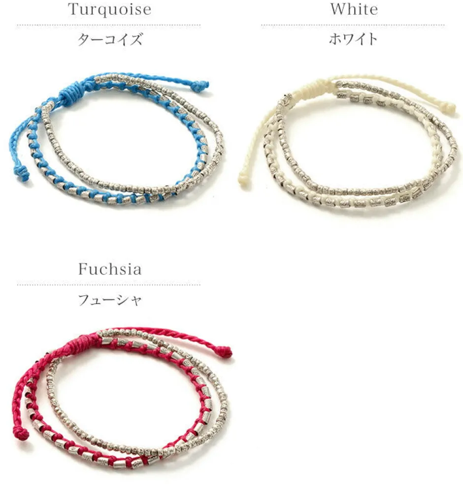 Bracelets^PHADUA / Double strand bracelet with silver waxed cord