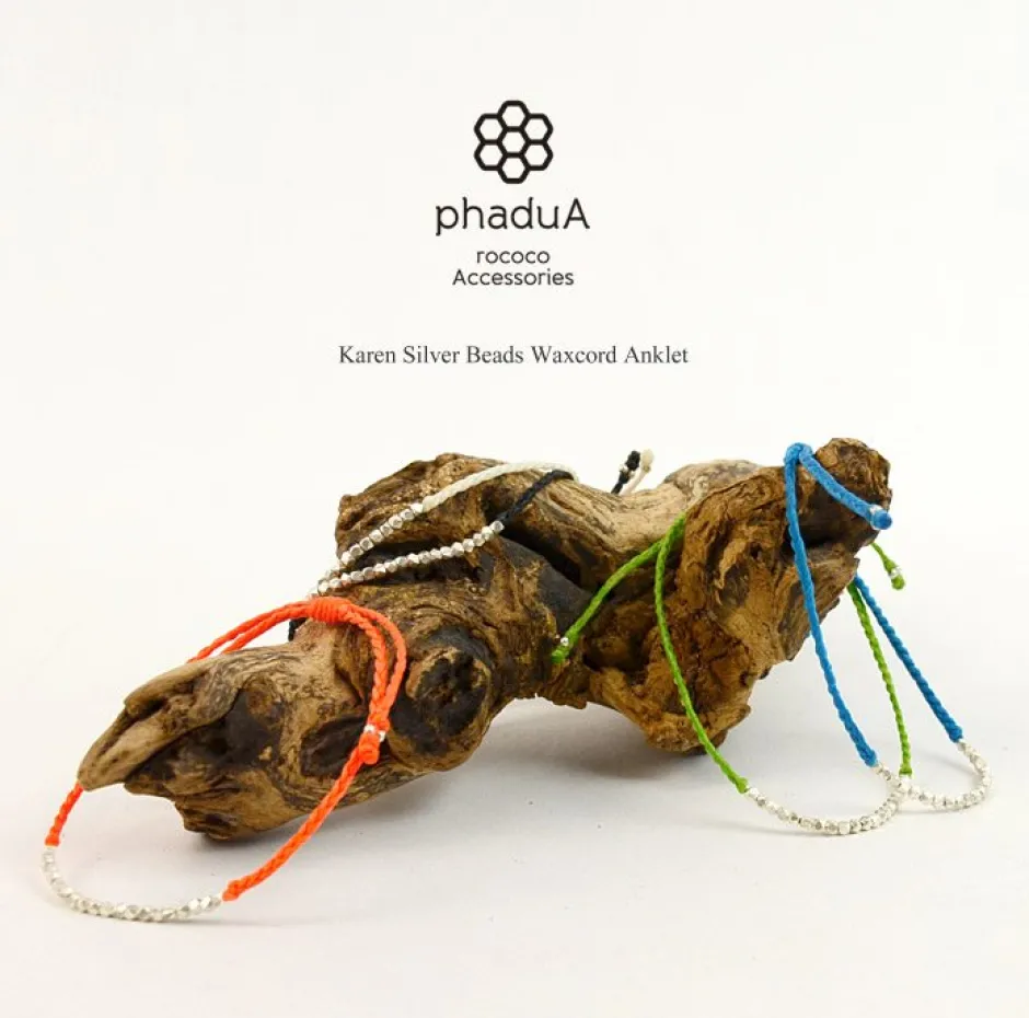 Anklets^PHADUA / Karen Silver Bead Wax Cord Anklet
