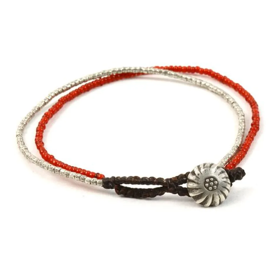 Anklets^PHADUA / Karen Silver Beads White Heart Double Cord Anklet red