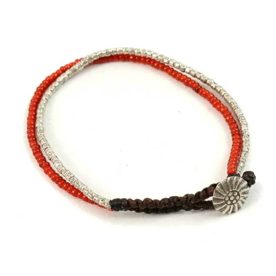 Anklets^PHADUA / Karen Silver Beads White Heart Double Cord Anklet red