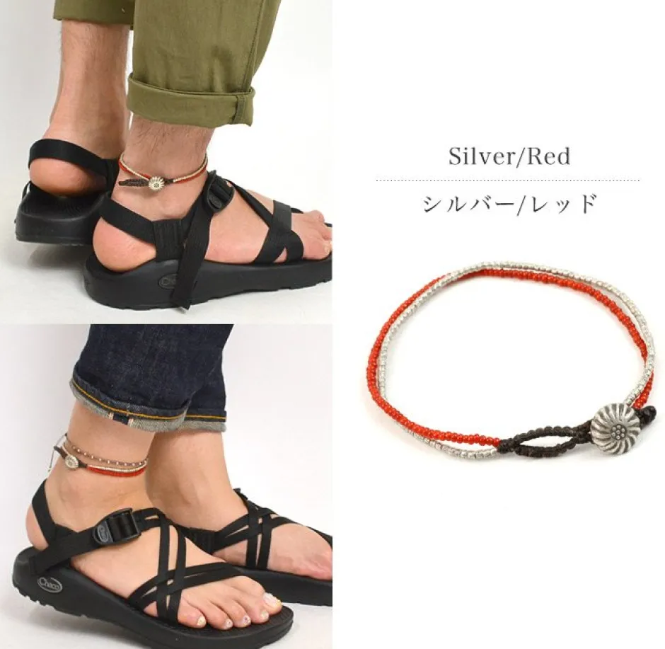 Anklets^PHADUA / Karen Silver Beads White Heart Double Cord Anklet red