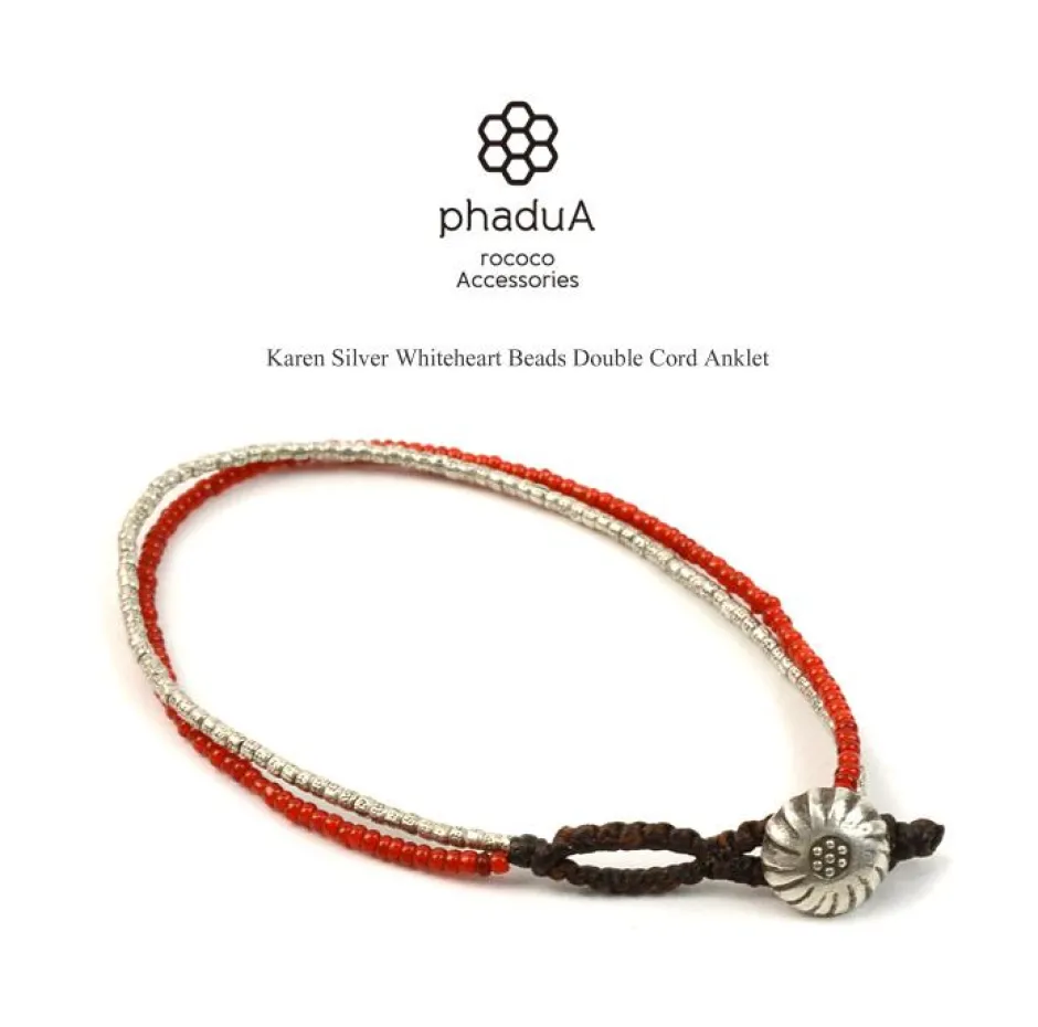 Anklets^PHADUA / Karen Silver Beads White Heart Double Cord Anklet red