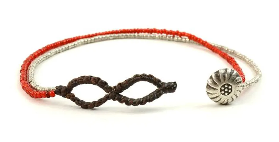 Anklets^PHADUA / Karen Silver Beads White Heart Double Cord Anklet red
