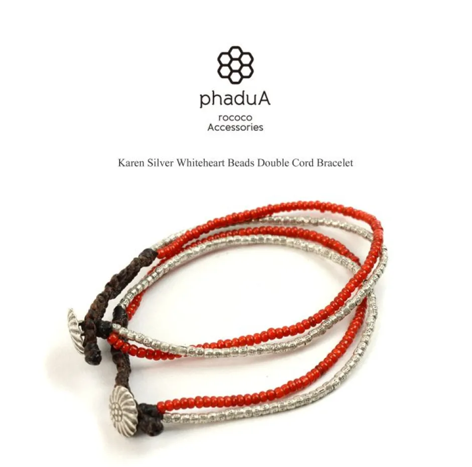 Anklets^PHADUA / Karen Silver Beads White Heart Double Cord Bracelet red