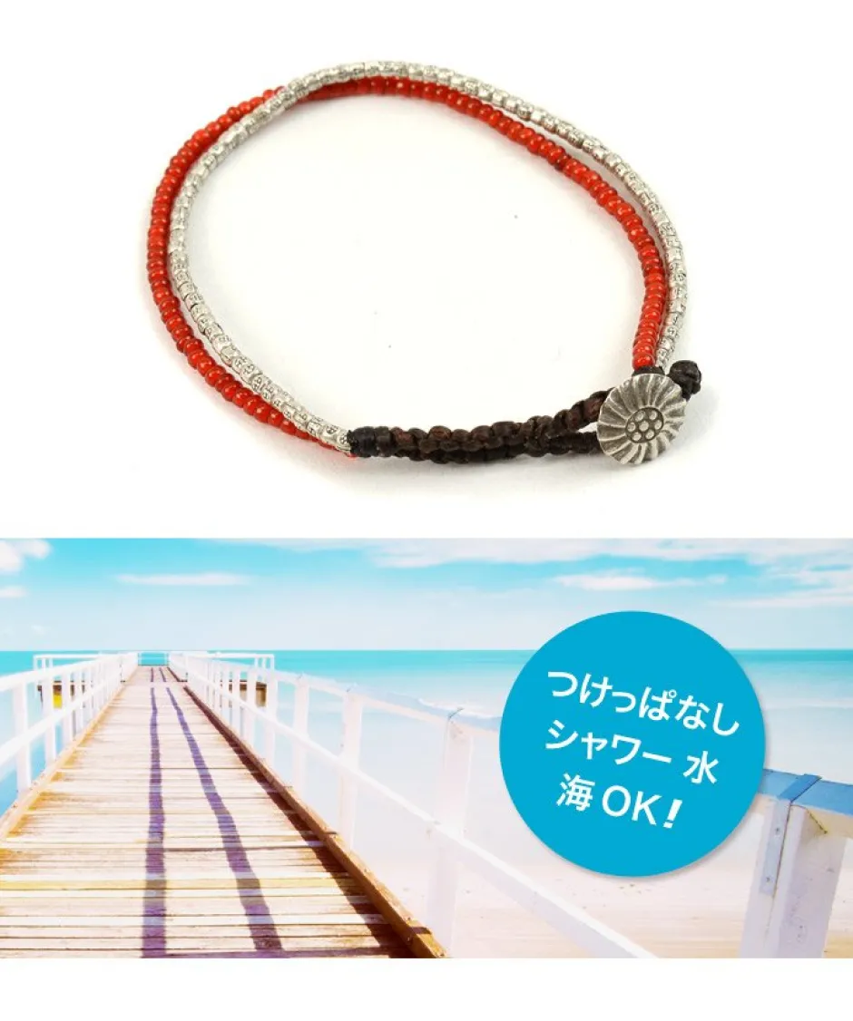 Anklets^PHADUA / Karen Silver Beads White Heart Double Cord Bracelet red