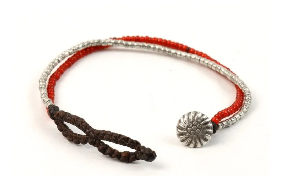 Anklets^PHADUA / Karen Silver Beads White Heart Double Cord Bracelet red