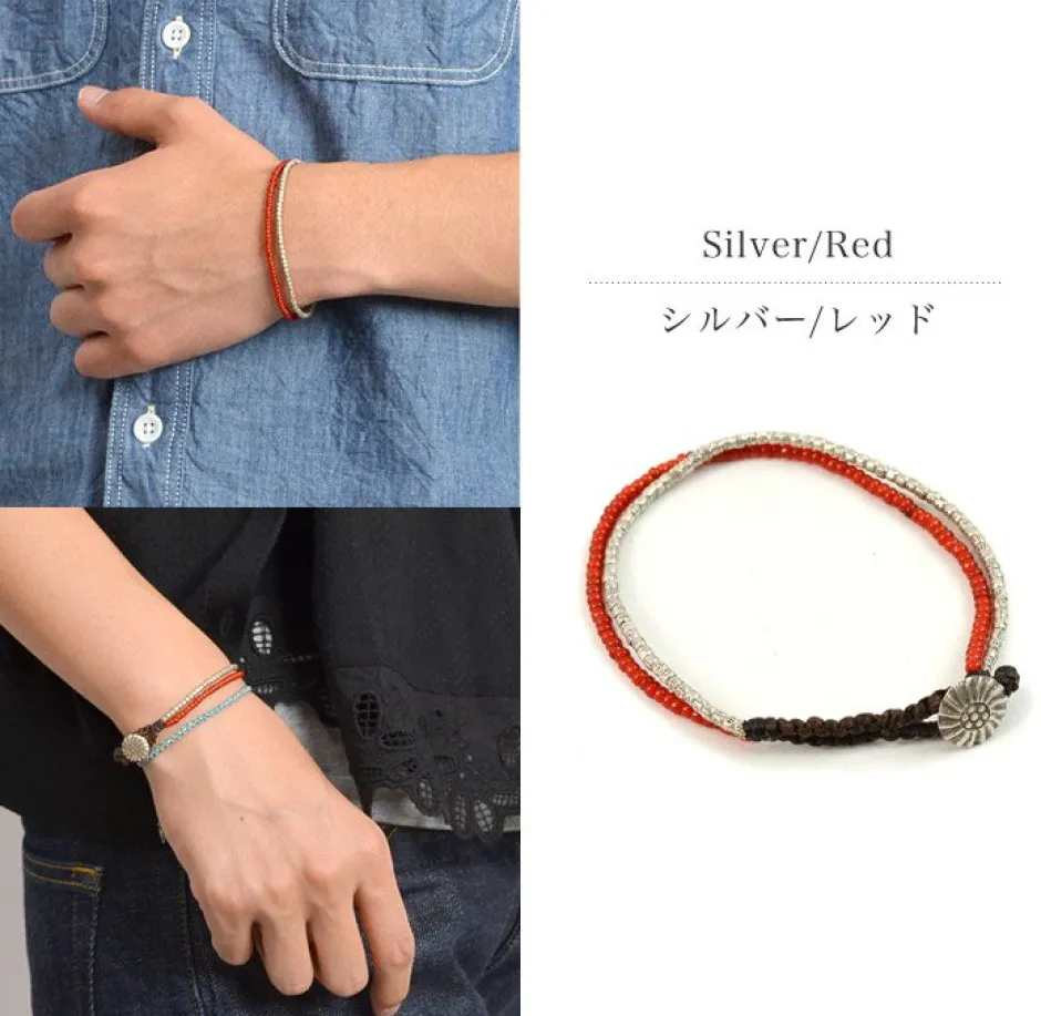 Anklets^PHADUA / Karen Silver Beads White Heart Double Cord Bracelet red