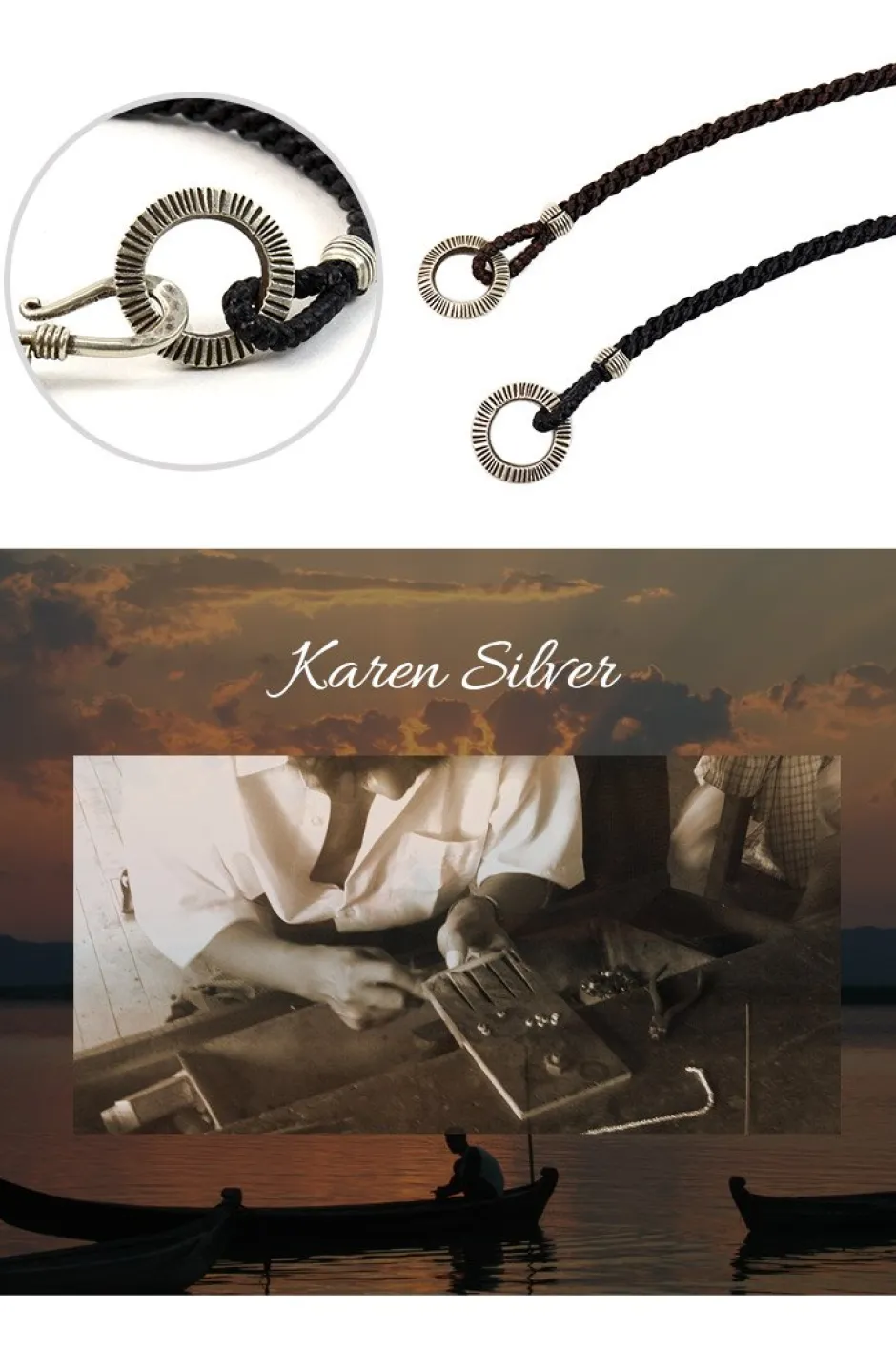 Anklets^PHADUA / Silver Handmade Ring Braid Wax Cord Bracelet