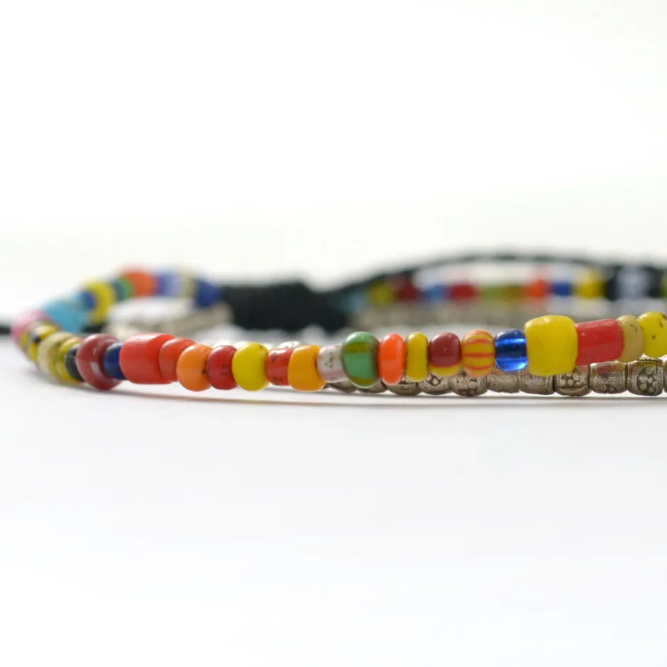 Anklets^PHADUA / 2-strand waxed cord African bead anklet black