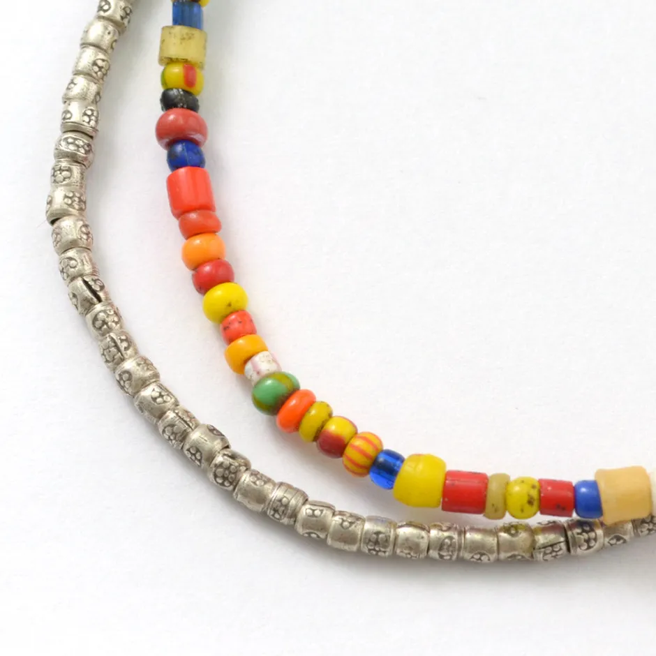 Anklets^PHADUA / 2-strand waxed cord African bead anklet black