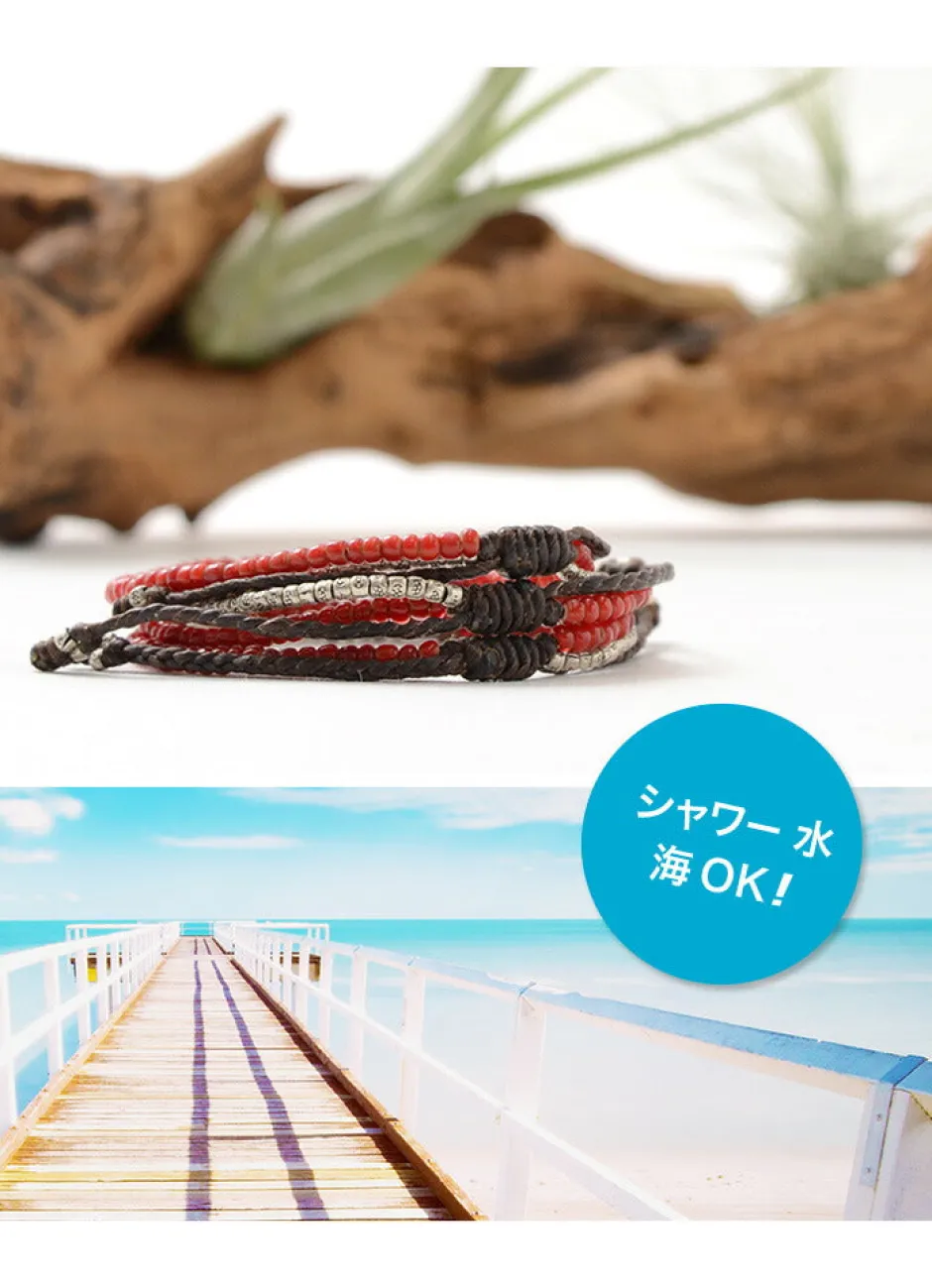 Bracelets^PHADUA / Two strands waxed cord bracelet (white heart/silver) red